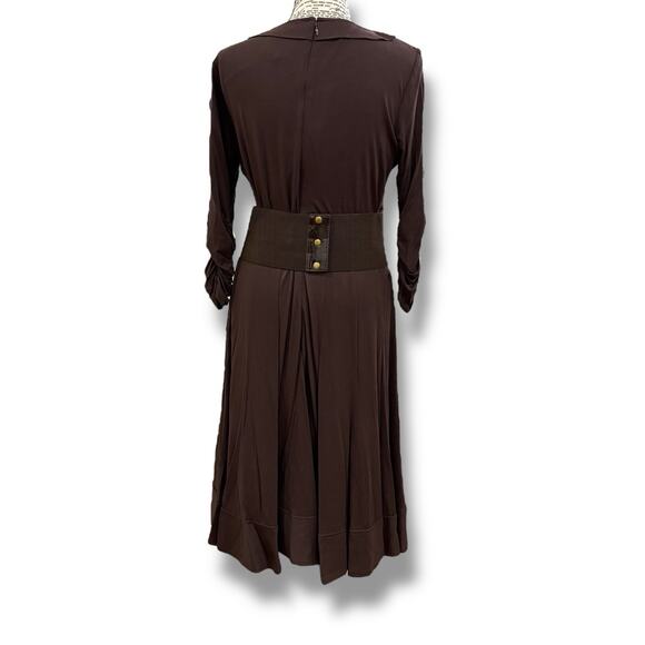 NWT NUE by Shani Size 8 Brown Fit & Flare Gold Belted Dress Built-in Body Shaper - Picture 4 of 7